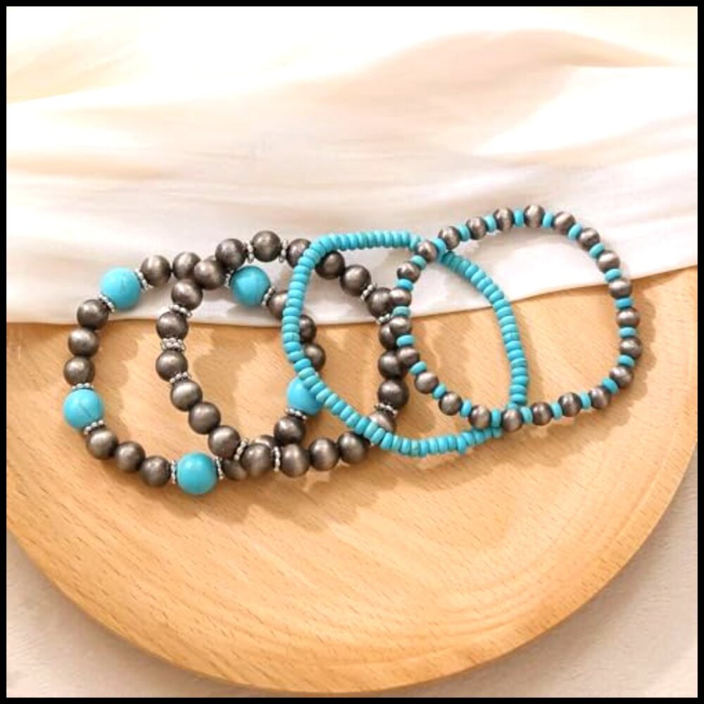 Boho Turquoise Stretch Bracelet Stackable Vintage… - image 4
